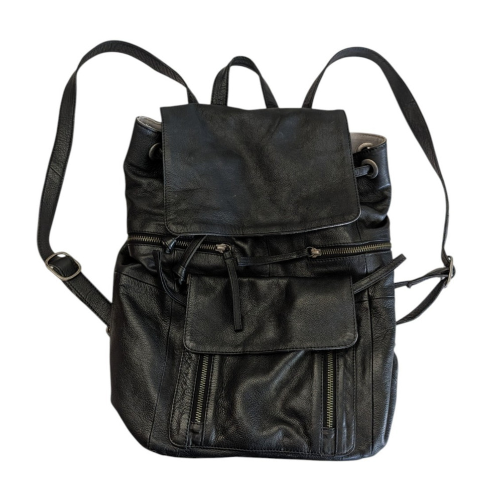 Day and Mood Hannah Black 100% Leather Backpack Utility Soft Minimal